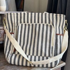 Mark & Graham Striped Insulated Cooler Tote Bag Cream Navy Large Strap